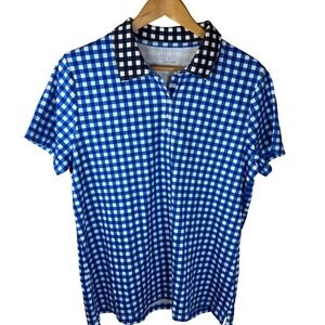 Draper James x LANDS' END XL Polo Shirt Blue White Gingham Golf PreppyTop‎
